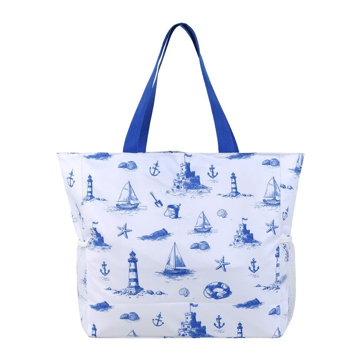swim bag tote toile print - white