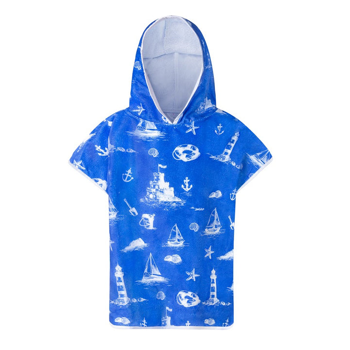 bathrobe poncho toile print - blue