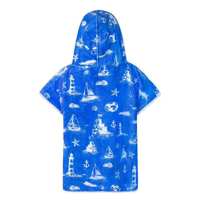 bathrobe poncho toile print - blue