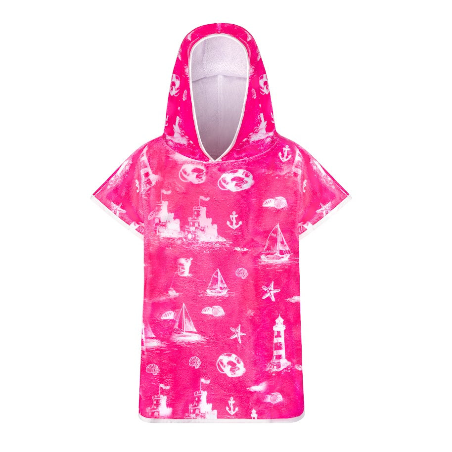 bathrobe poncho toile print - pink