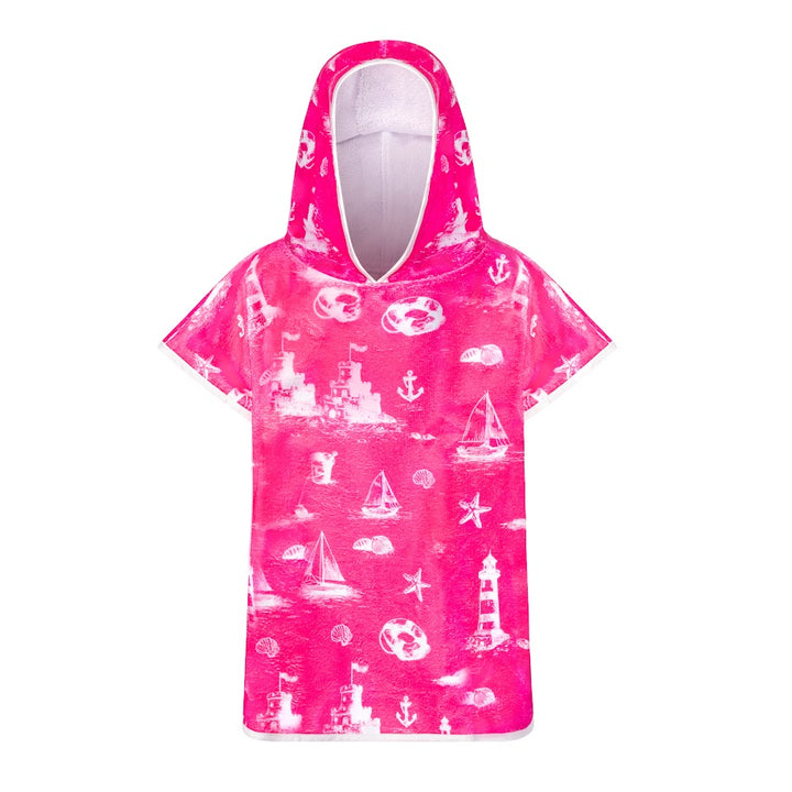 bathrobe poncho toile print - pink