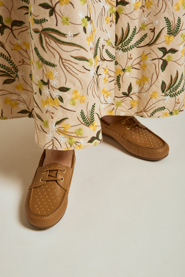 set outfit leaf embroidered puff sleeve blouse and skirt - nature