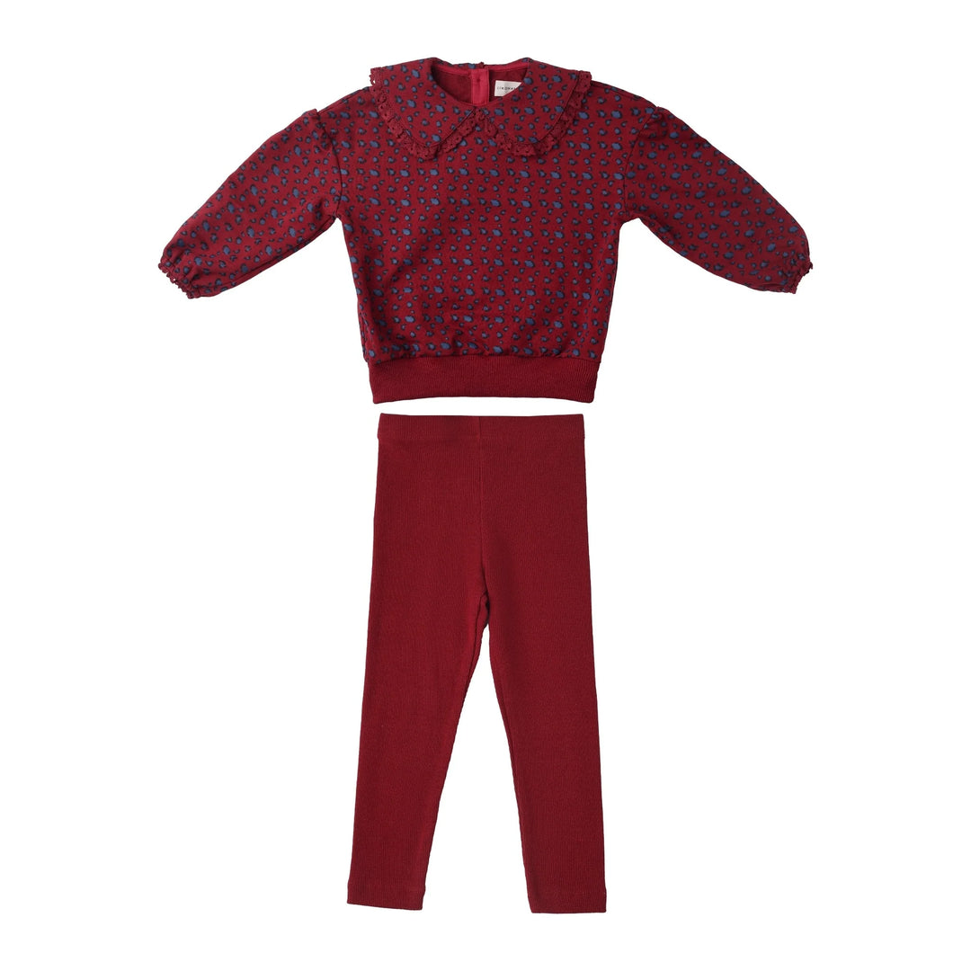 set outfit leopard print collared sweatshirt and leggings - red