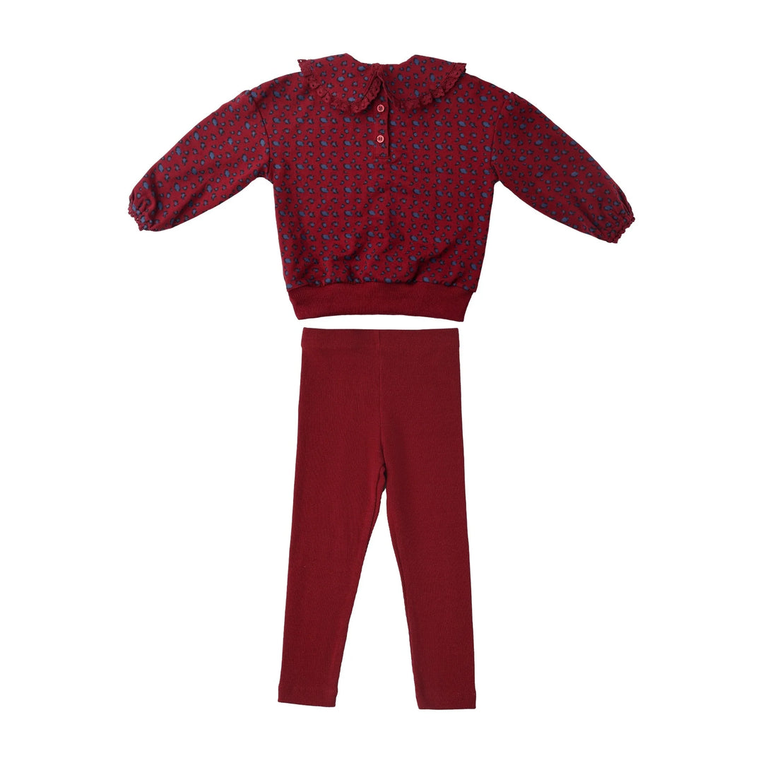 set outfit leopard print collared sweatshirt and leggings - red