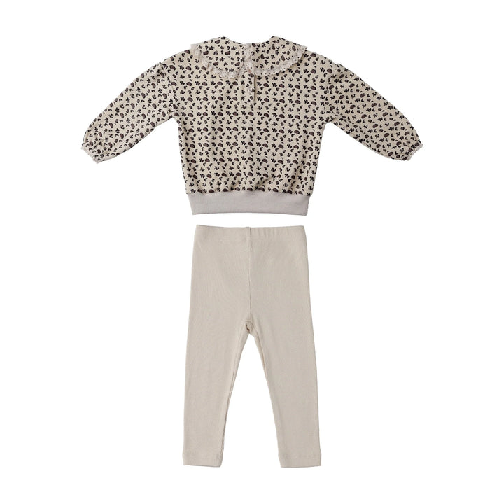 set outfit leopard print collared sweatshirt and leggings - natural