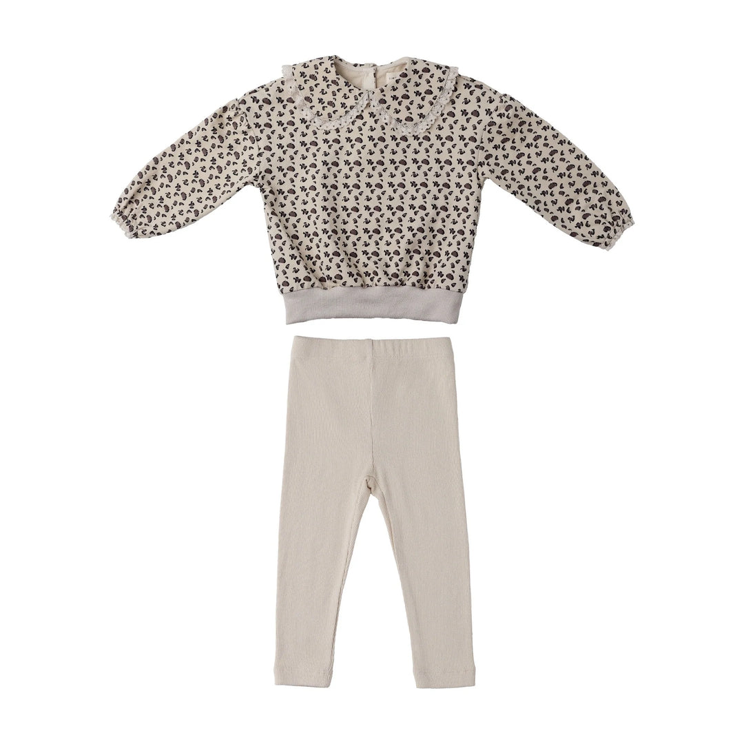 set outfit leopard print collared sweatshirt and leggings - natural