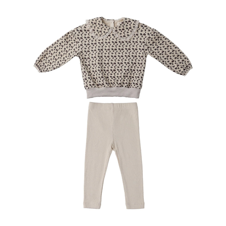 set outfit leopard print collared sweatshirt and leggings - natural