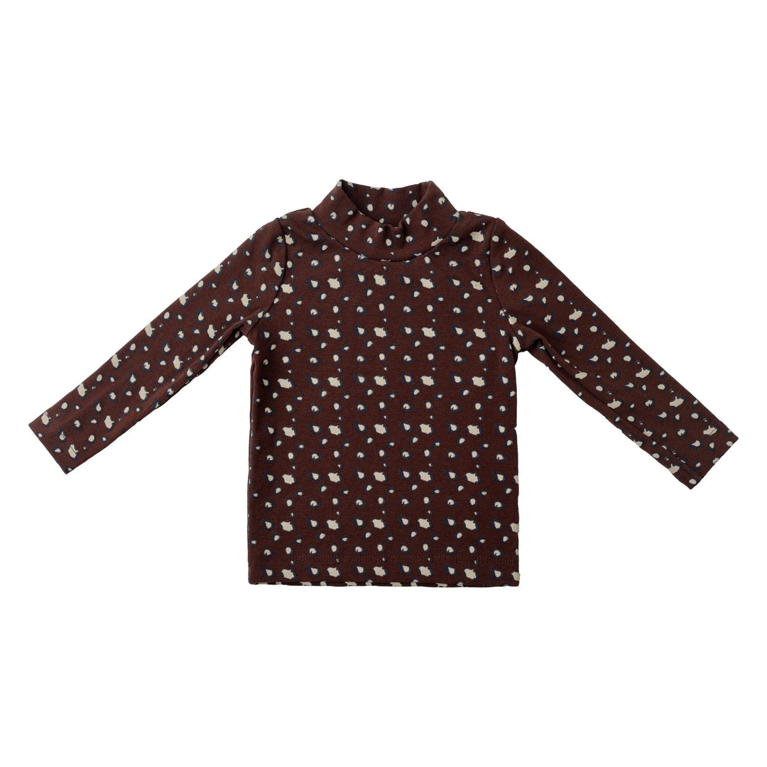 set outfit leopard print mockneck and corduroy overalls - brown
