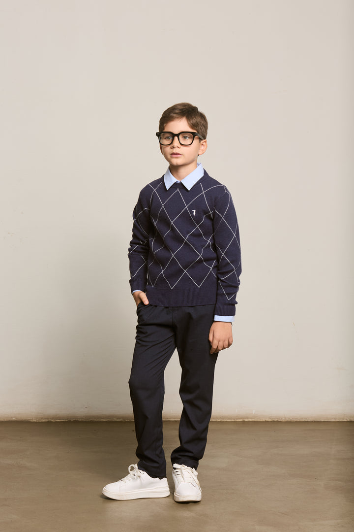 top l/s argyle outline sweater - blue naval