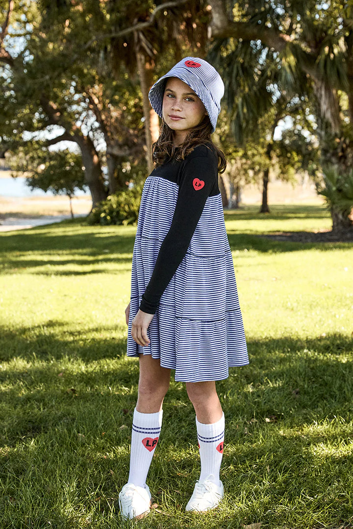 lp heart play knee sock - white/royal blue