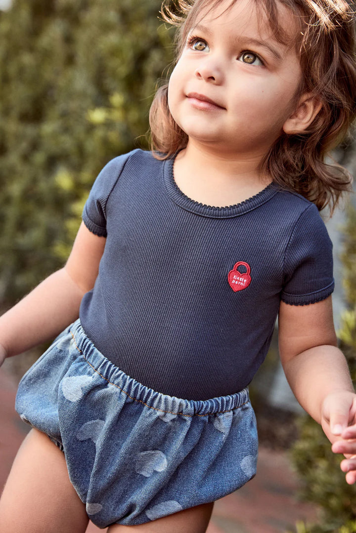 onesie pico trim logo - navy