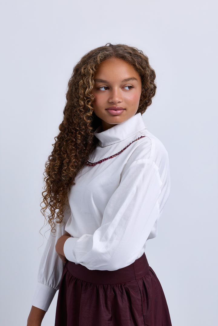 shirt l/s burgundy crystals - ivory/burgundy