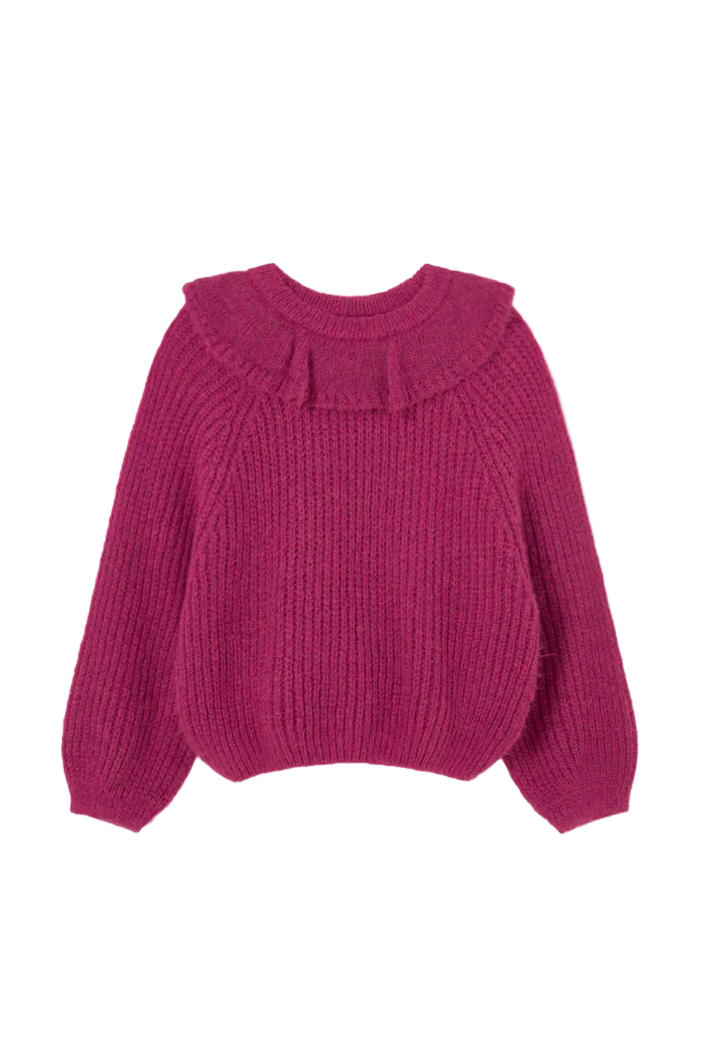 top l/s chunky knit ruffle collar sweater - prune