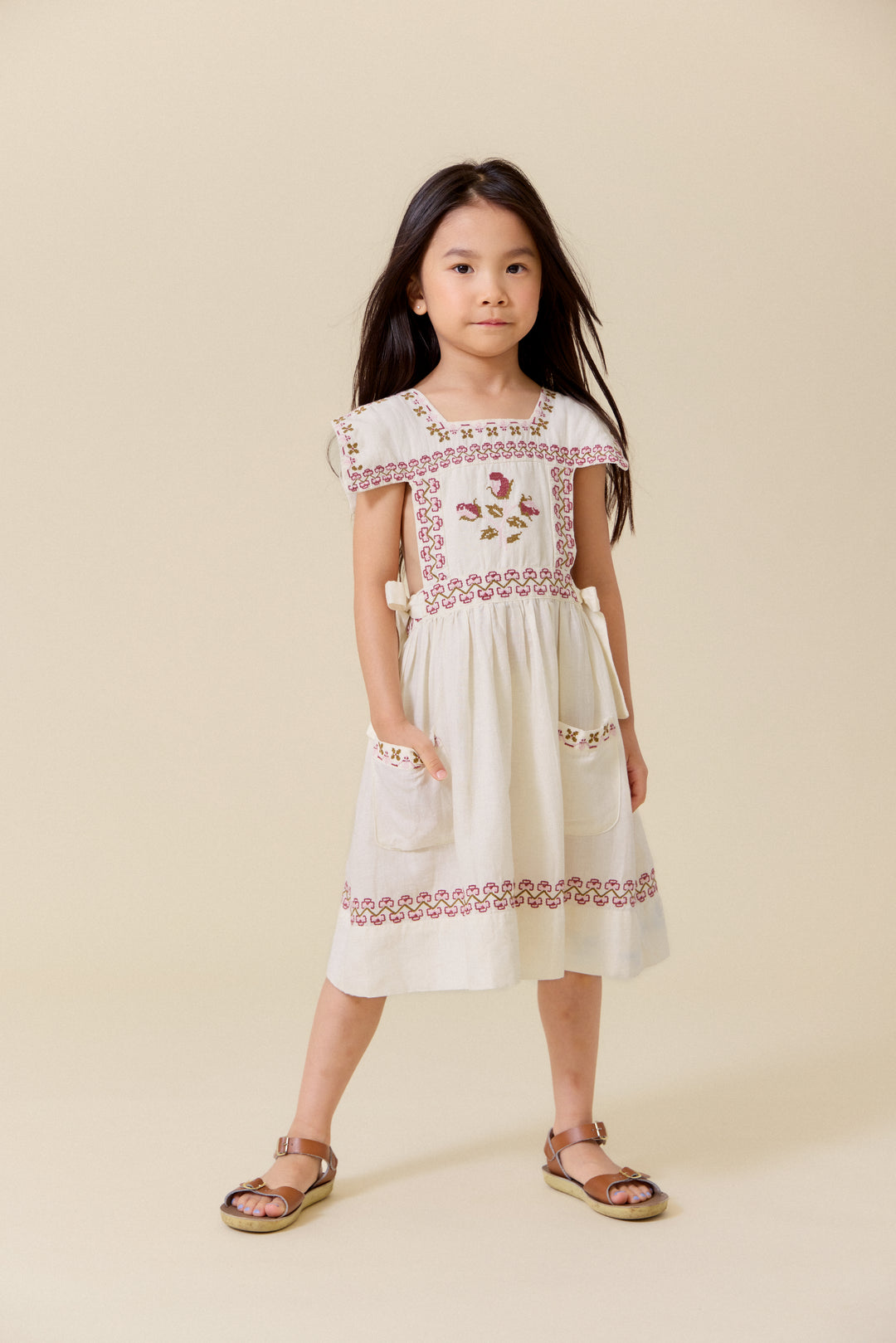 dress linen embroidered stitch apron jumper