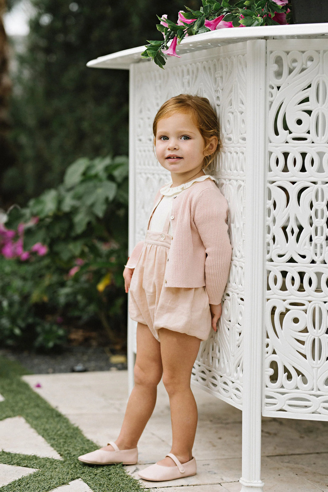 one piece linen suspender bubble - bud pink