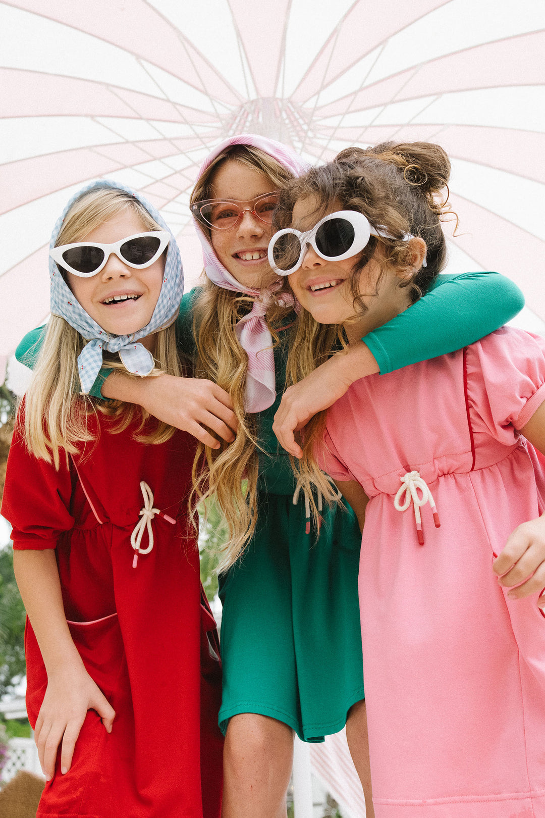 dress 3/4 sleeve boating crew drawstring waist - red