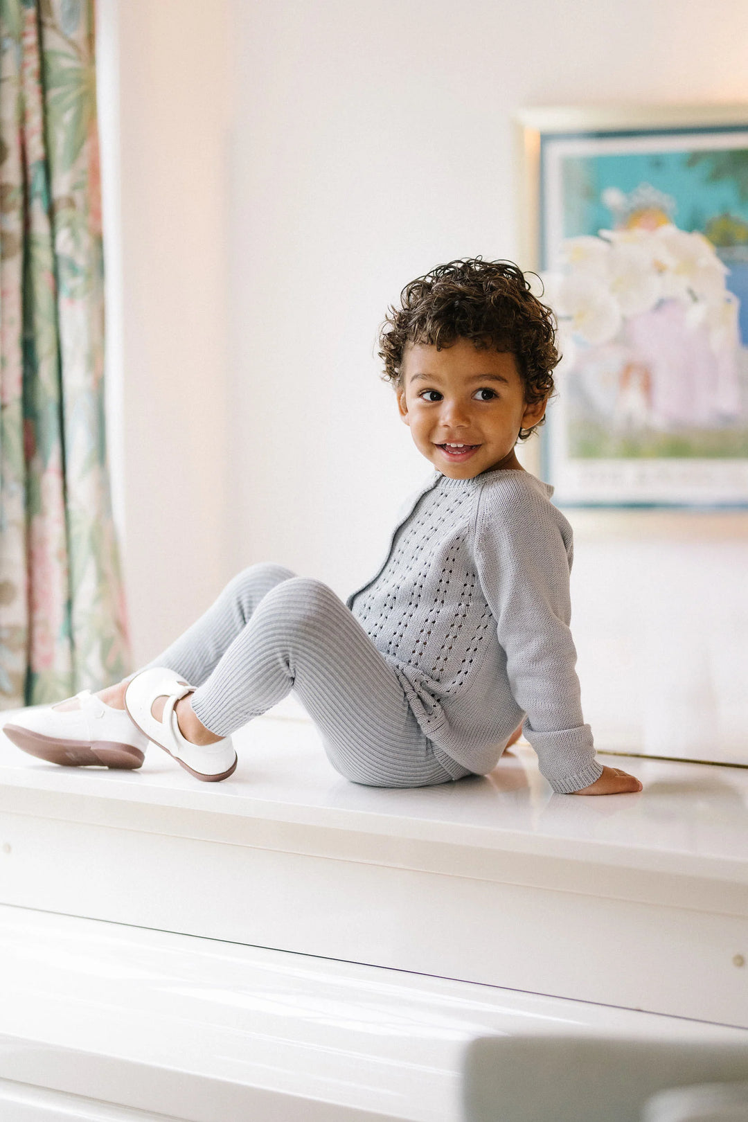 set outfit knit cardigan and pants - blue