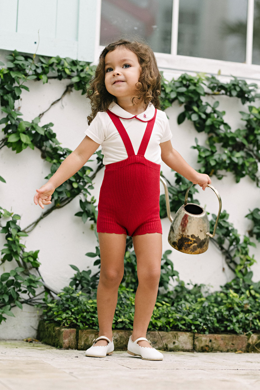 onesie peter pan with color piping - white/red