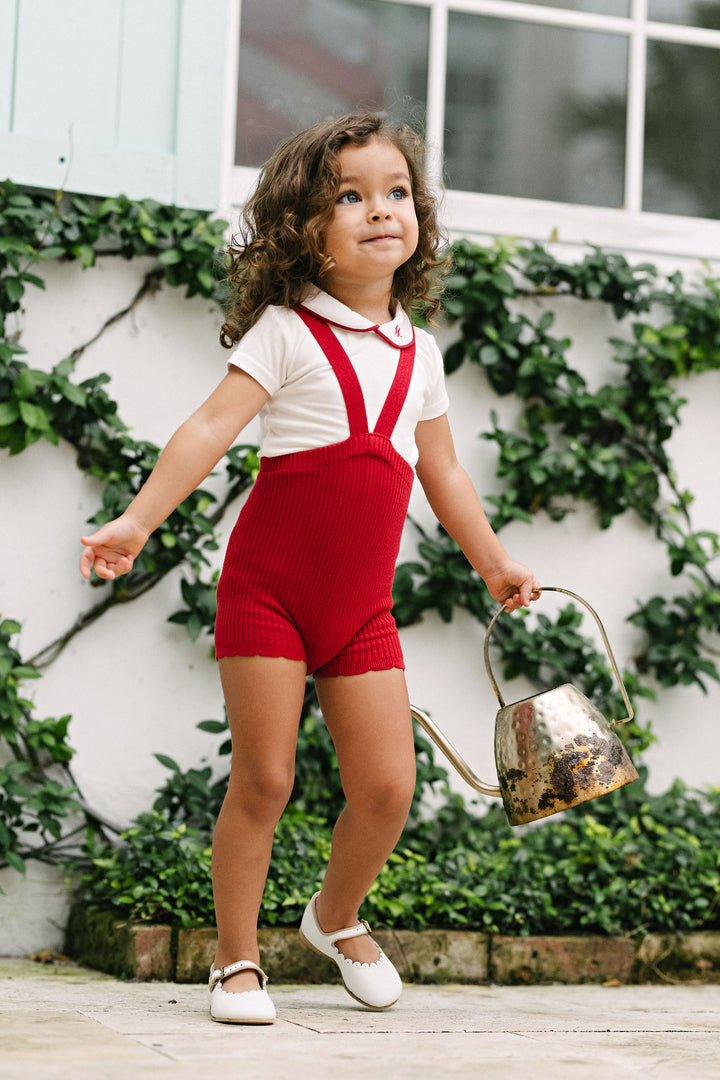 onesie peter pan with color piping - white/red