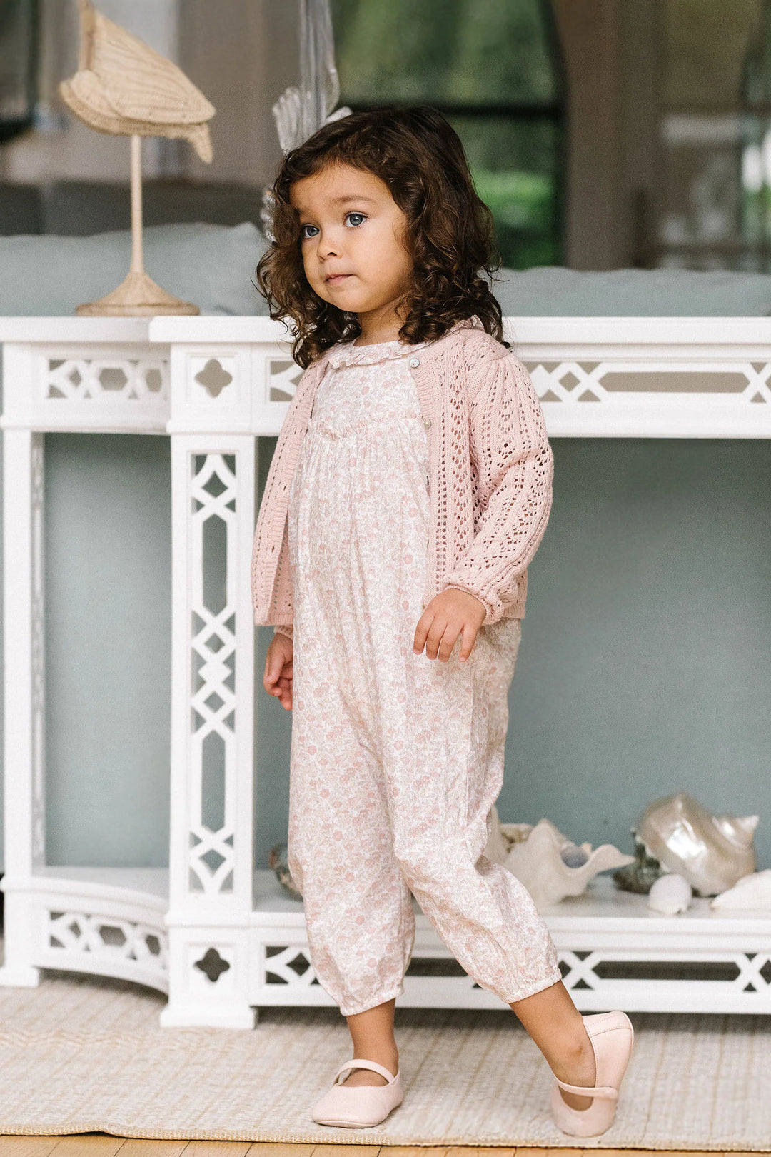 one piece sunny blossoms long romper - bud pink