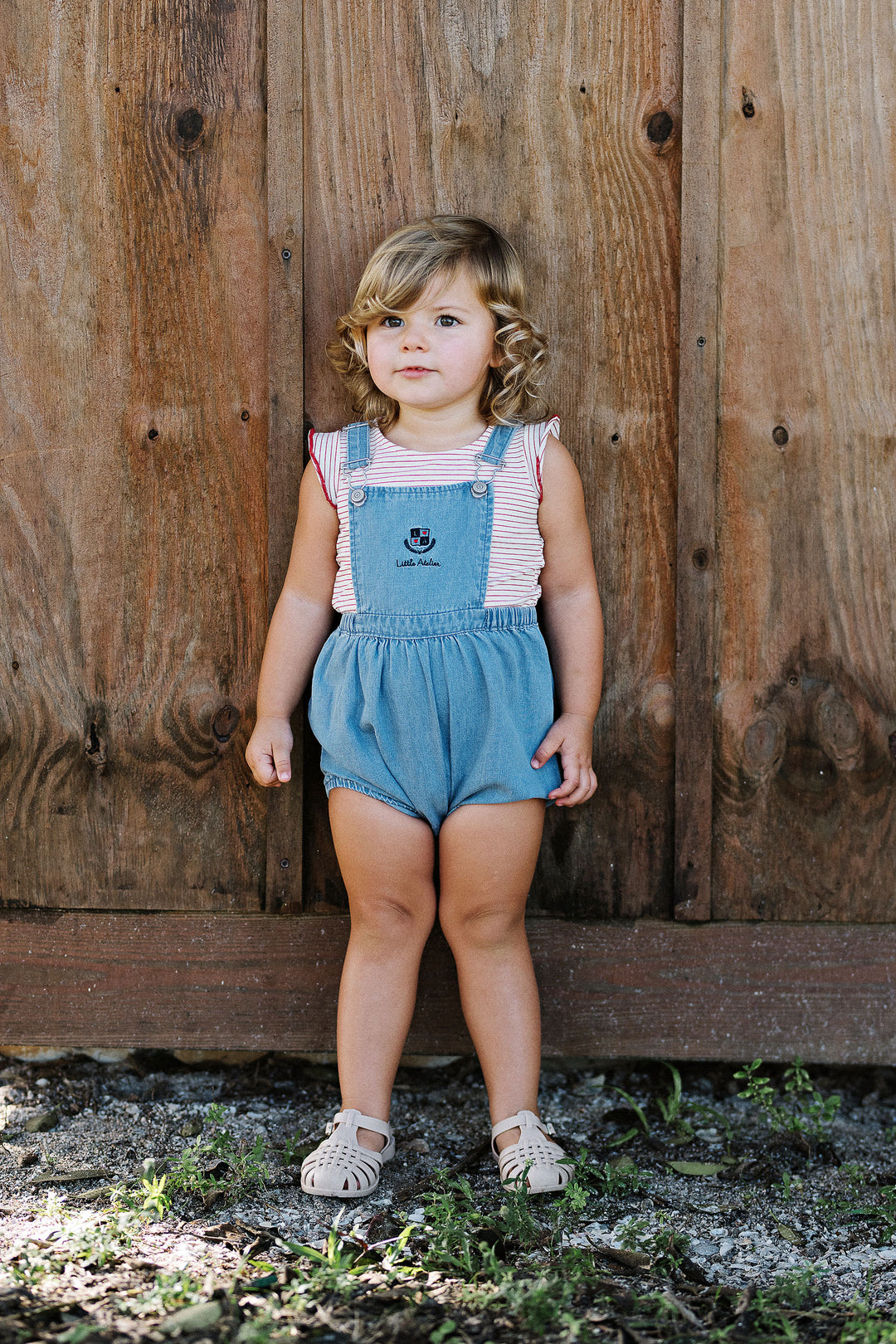 one piece denim city pocket romper - mid blue wash