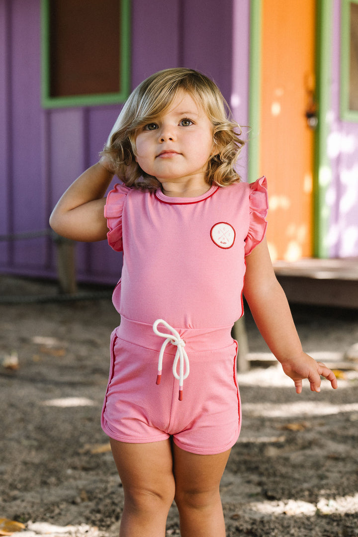 set outfit boating crew flutter tank and track shorts - fresh pink