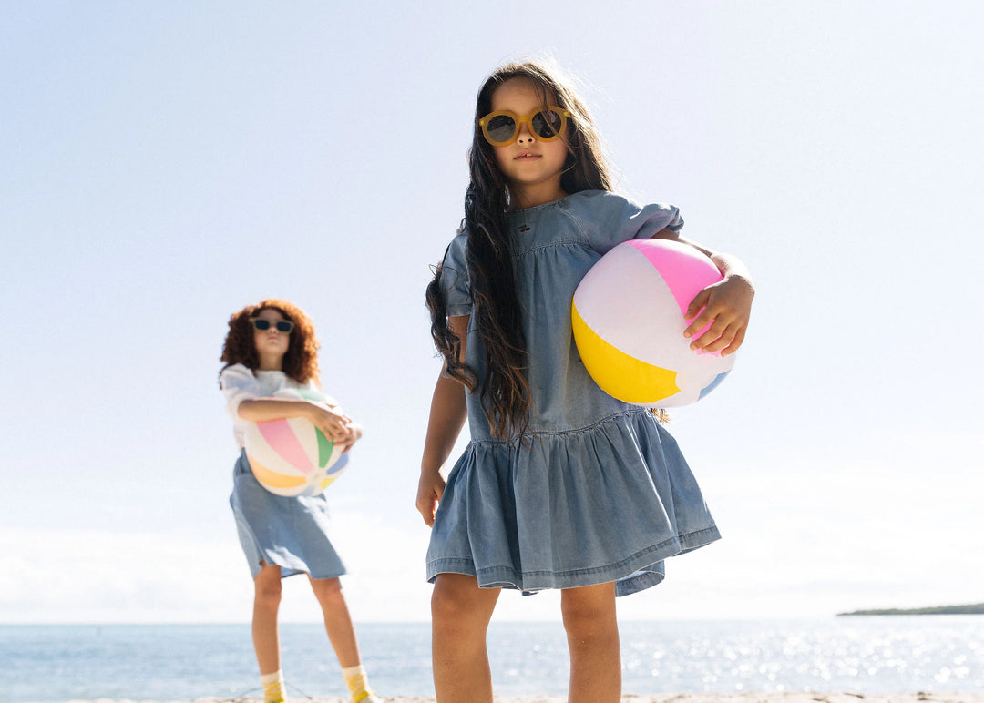 dress s/s denim capsule tiered with cherry - blue tencel