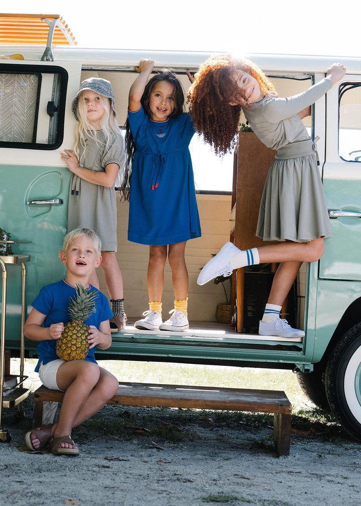 dress 3/4 sleeve outer field with waist tie - electric blue