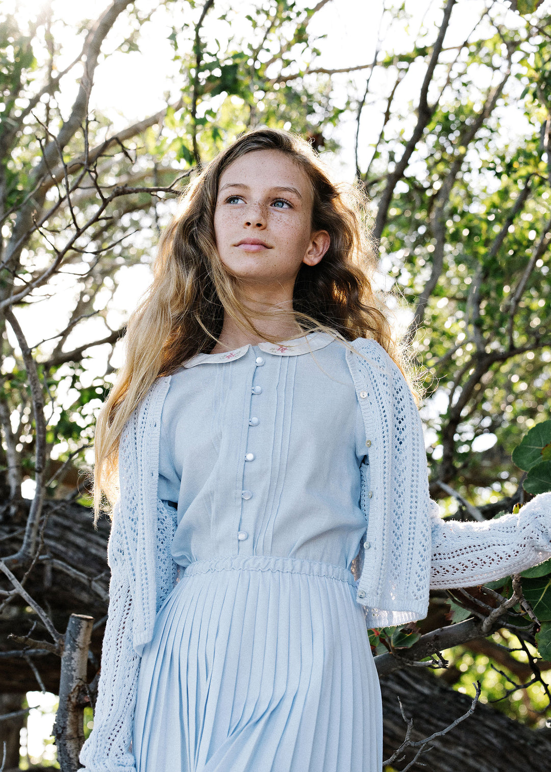 cardigan pointelle knit - clear blue