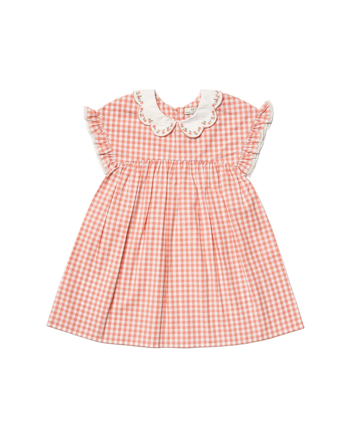 dress high waisted gingham with scalloped collar - peony