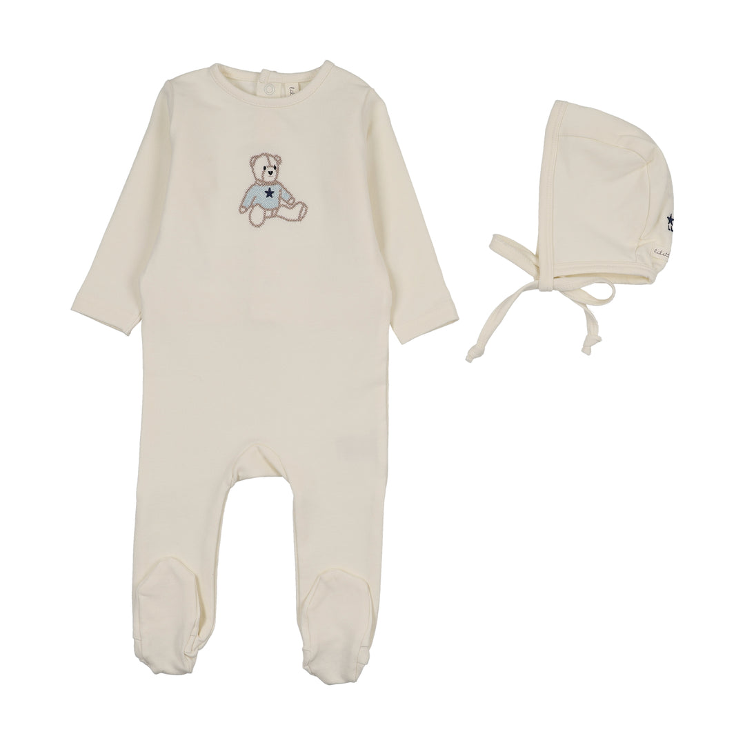 footie sweet bear with bonnet - blue