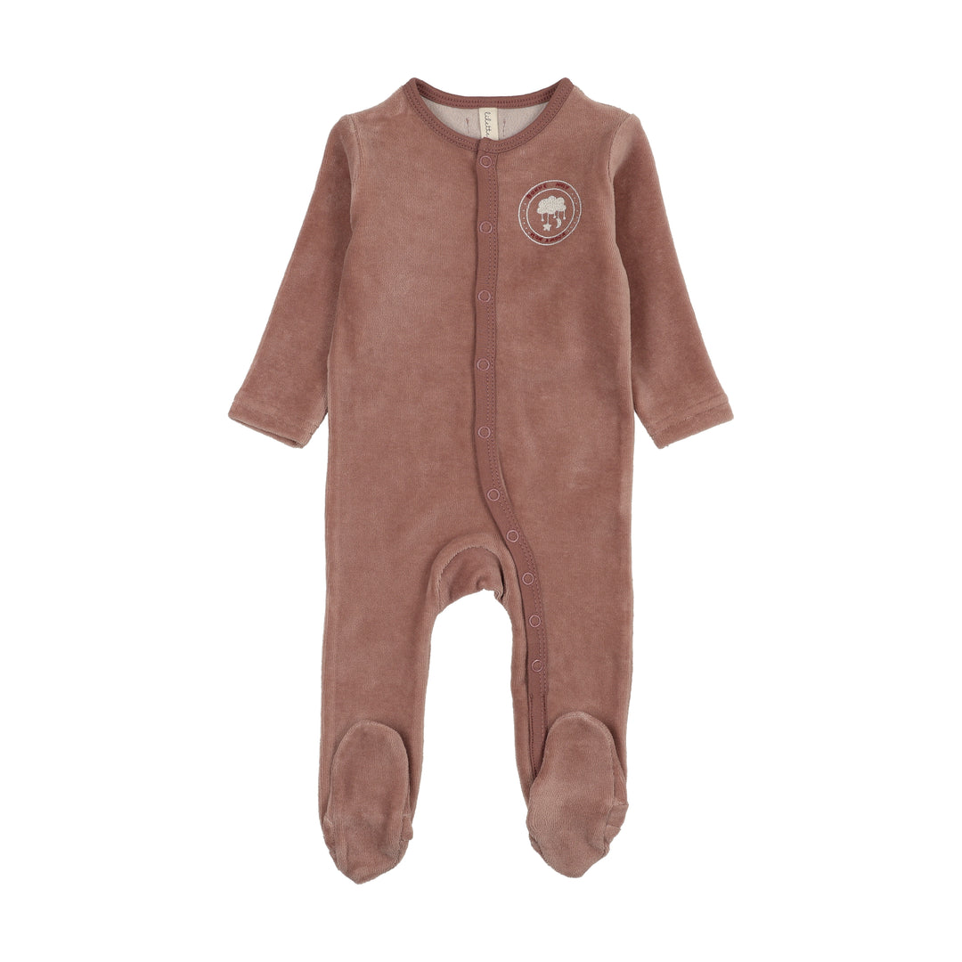 footie velour snap down - mauve