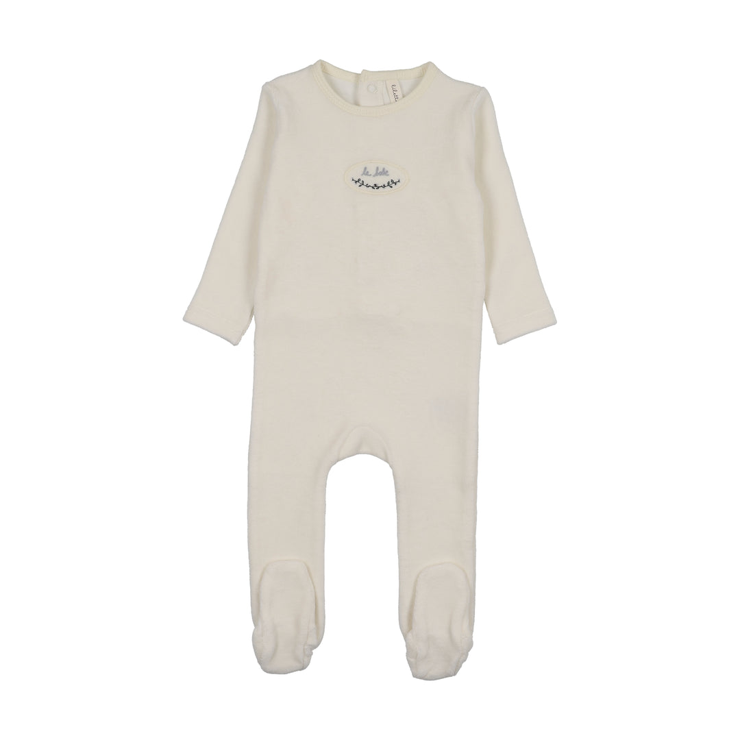 footie velour patch - cream/blue