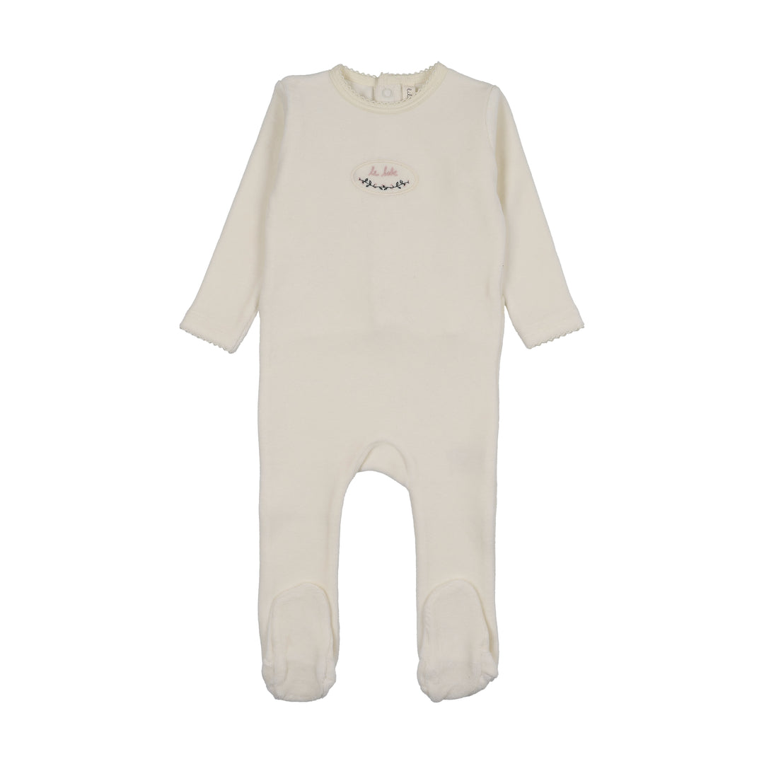 footie velour patch - cream/pink