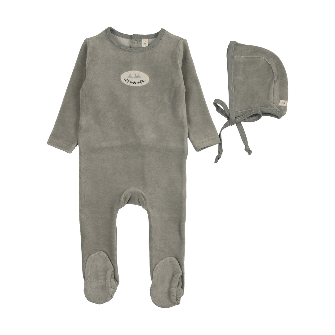 footie velour patch with bonnet - light blue
