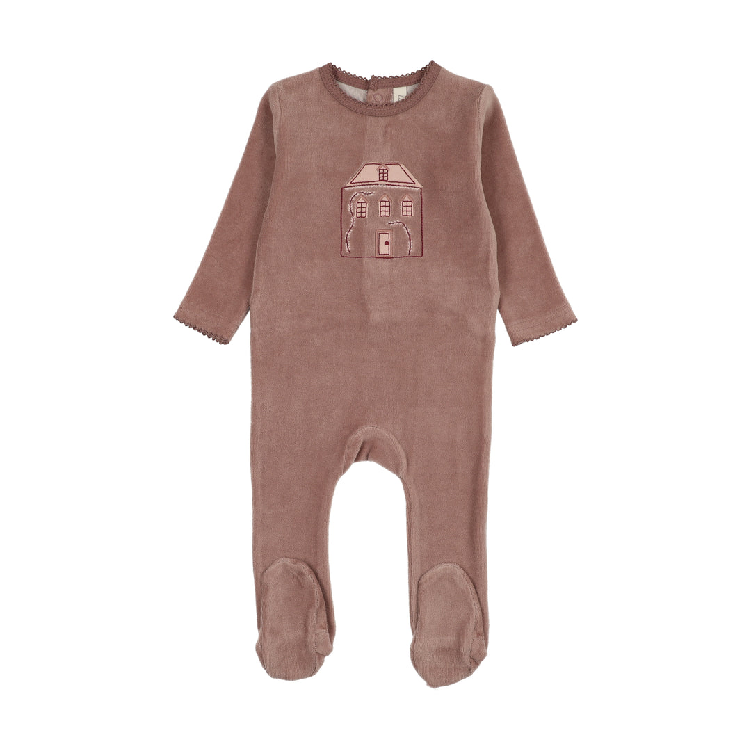 footie stitched graphic velour - mauve