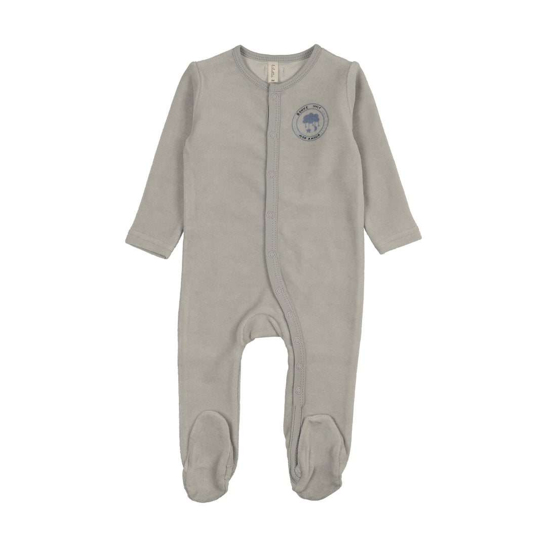 footie velour snap down - pale blue