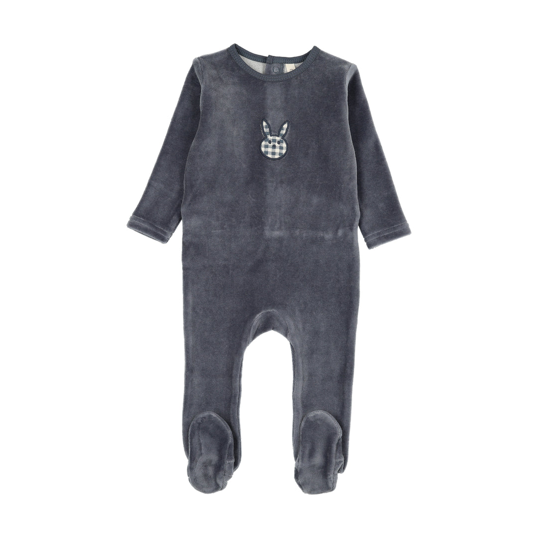 footie velour gingham bunny - off navy