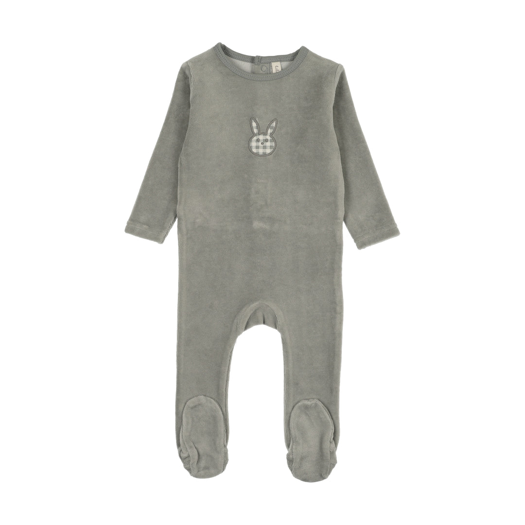 footie velour gingham bunny - pale blue