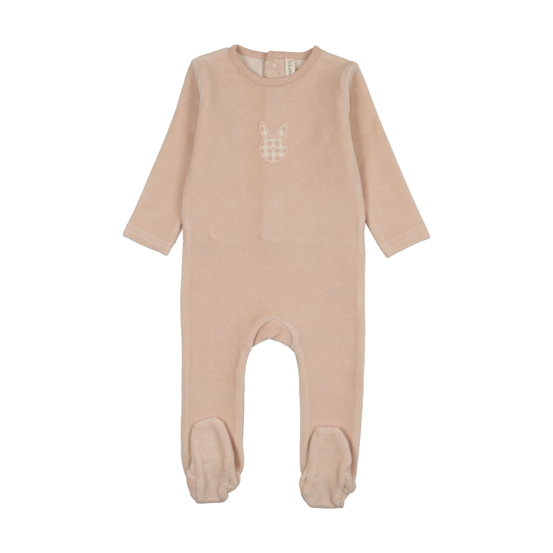 footie velour gingham bunny - pale pink