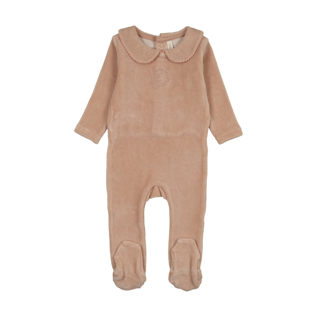 footie velour crest emblem - dusty pink