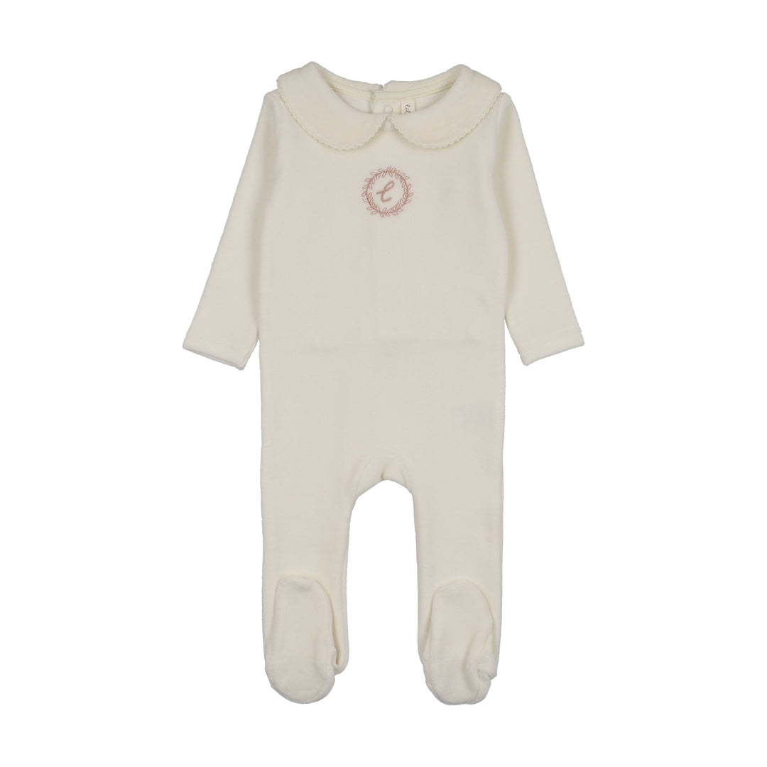 footie velour crest emblem - cream/pink