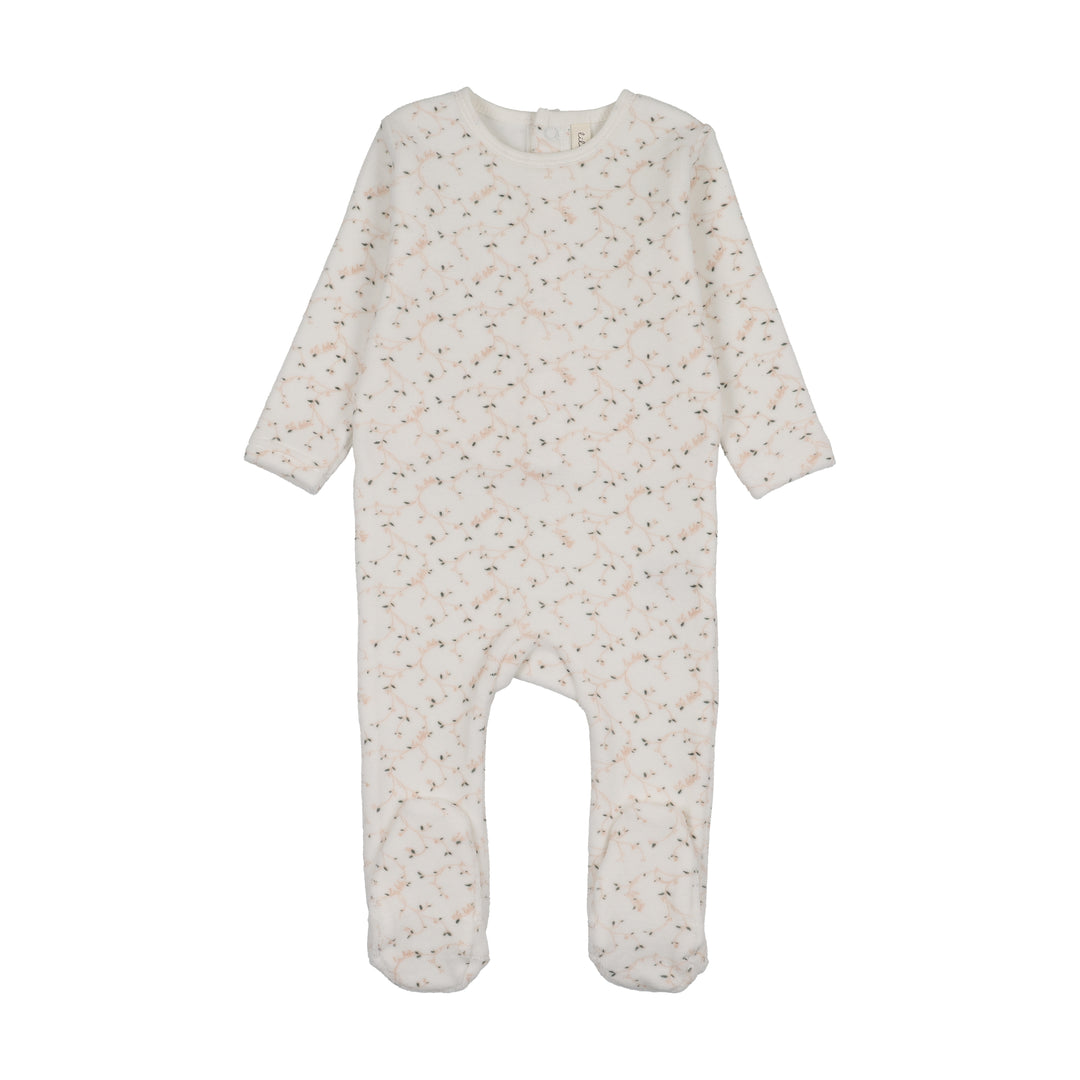 footie velour branch - cream/pink