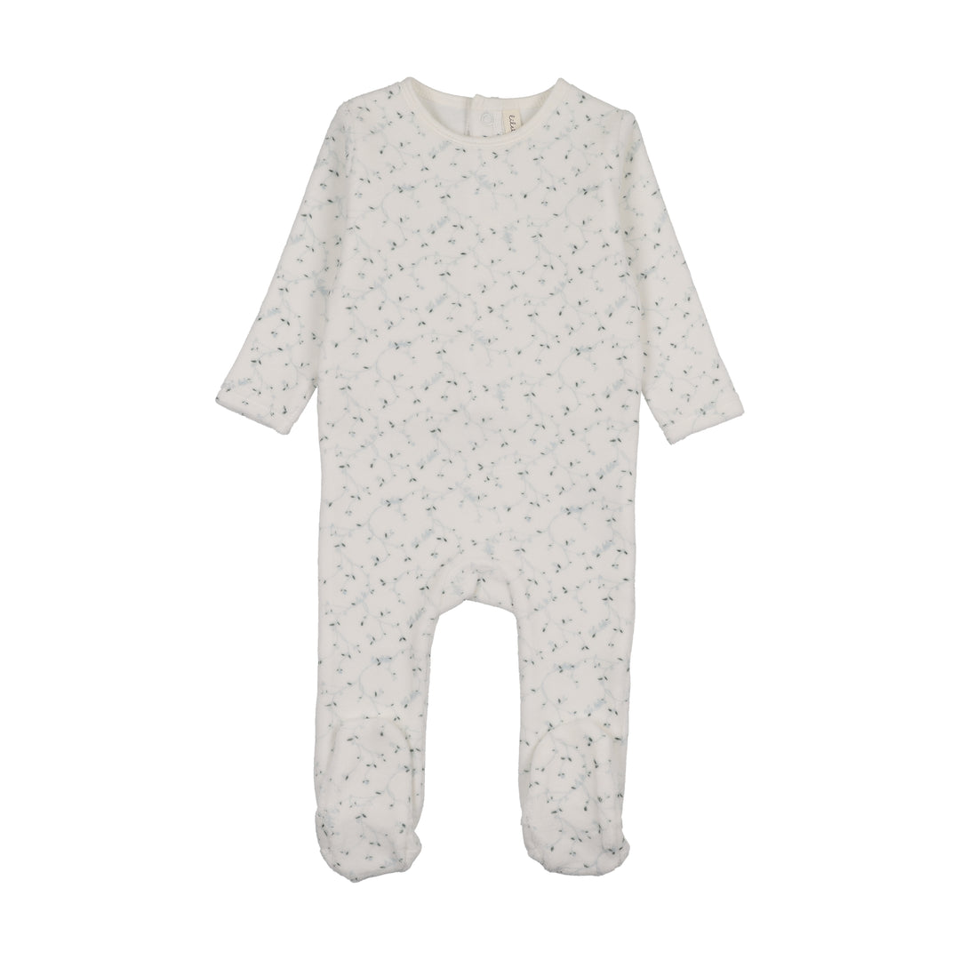 footie velour branch - cream/blue