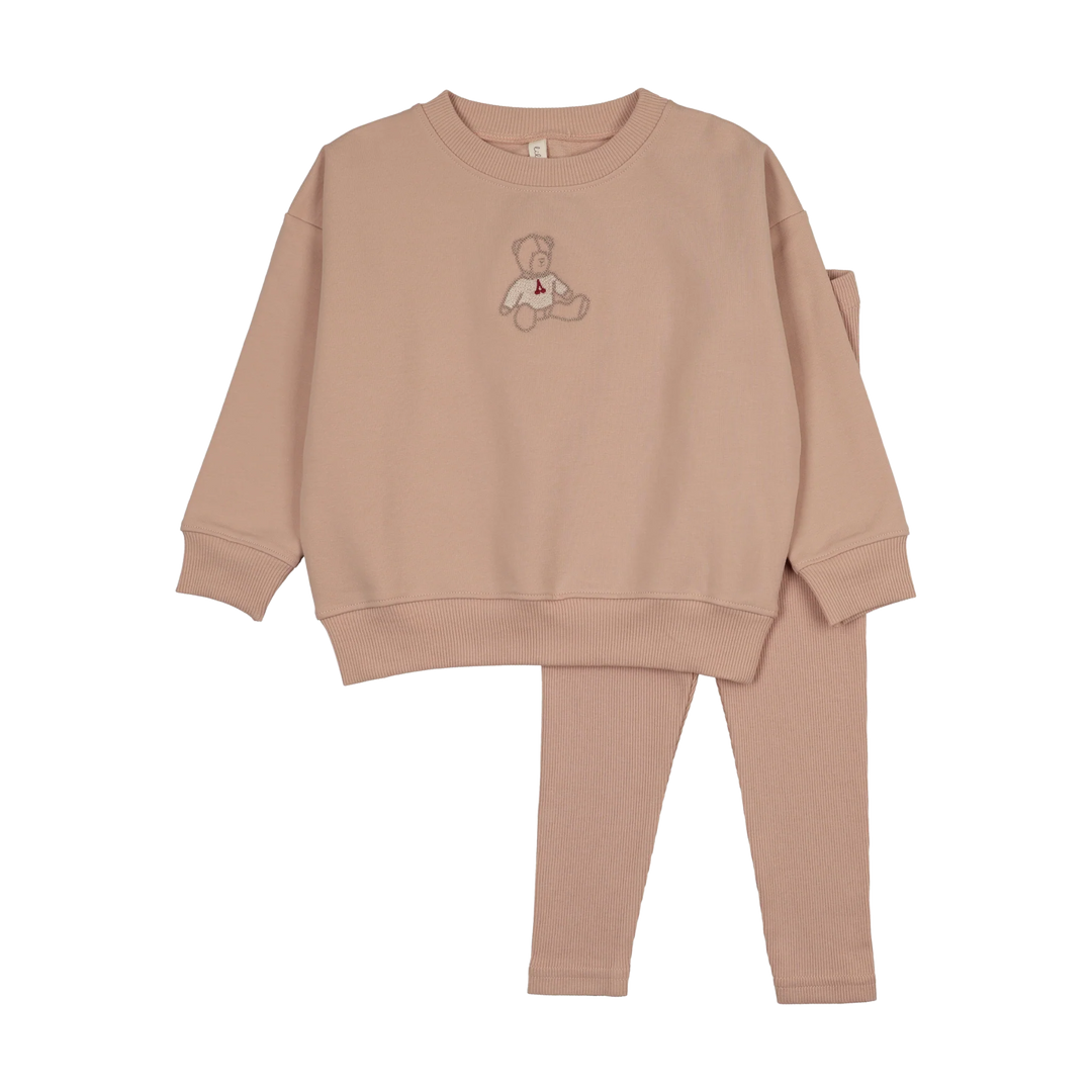 set outfit sweet bear sweatshirt and leggings - dusty pink