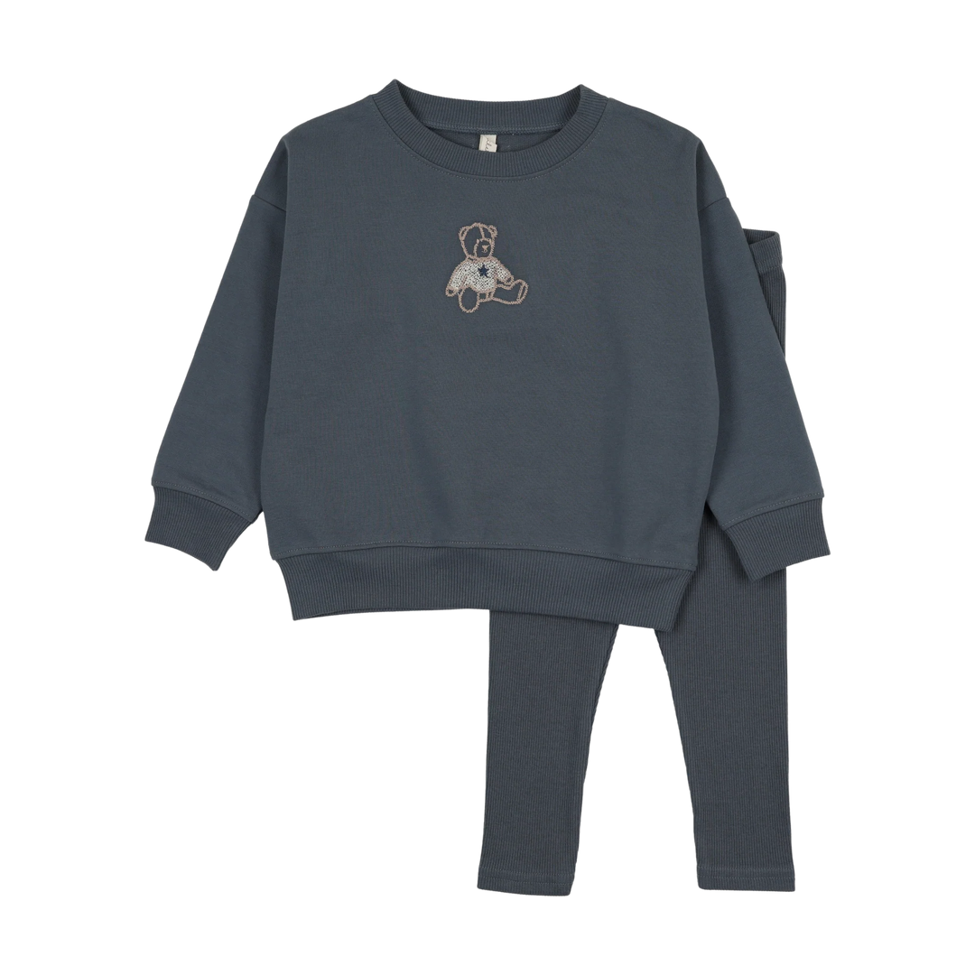 set outfit sweet bear sweatshirt and leggings - off navy