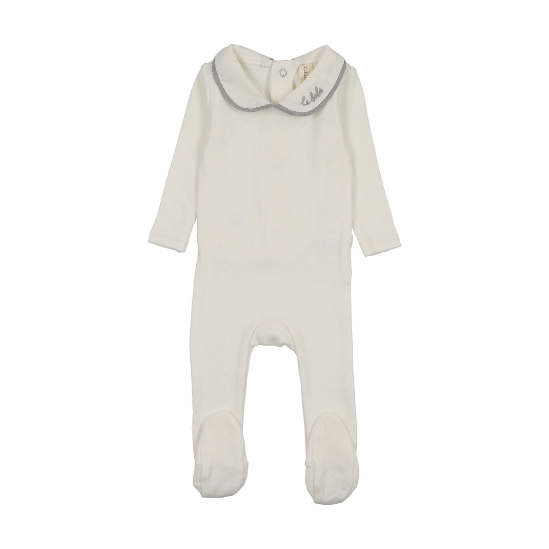 footie le bebe pointelle - cream/blue