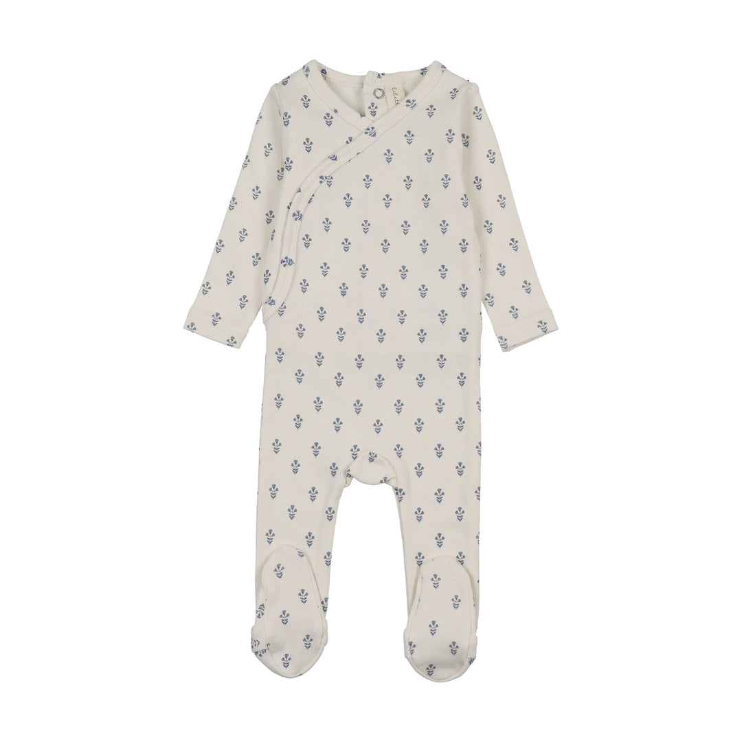 footie marigold print - cream/blue