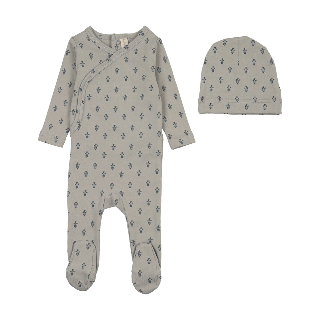 footie marigold print with beanie - blue