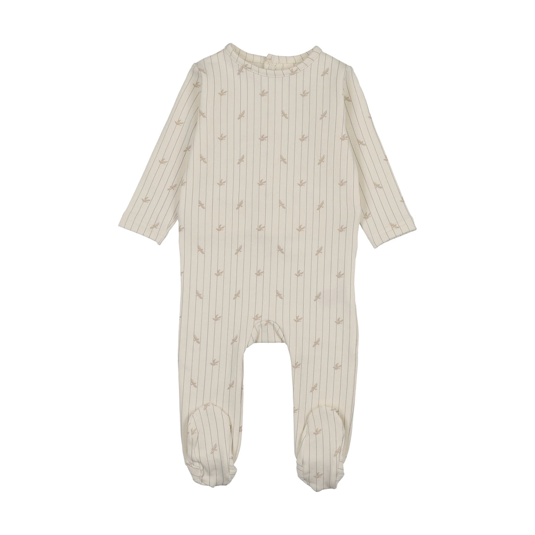 footie stripe print - cream/oat